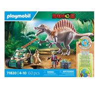 PLAYMOBIL 71820 Spinosaure, chercheur et véhicule à grue pivotante, Dinos, 60 pièces, Dès 4 ans