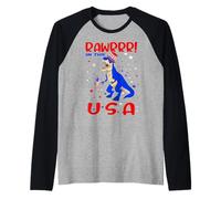 Dinosaur 4th of July Rawrrr in The USA T Rex America Flag Manche Raglan