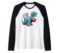 Dinosaur Bowling Player Fun Graphic Dino Bowler Kids Adults Manche Raglan