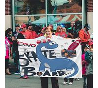 Dinosaur Flag 3x5 FT Cute Dinosaur Boy Wearing Red Striped Hat with Skateboard Outdoor Flags Large Welcome Yard Banners Home Garden Yard Lawn Decor