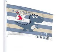Dinosaur Flag 3x5 FT Wild Animal Cartoon Dinosaur in Blue White Brown Stripes Outdoor Flags Large Welcome Yard Banners Home Garden Yard Lawn Decor