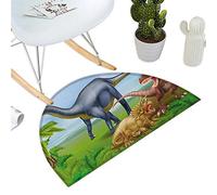Dinosaur Semicircle Doormat Different Types of Dinosaurs Natural Jungle Environment T-Rex Triceratops Cartoon Halfmoon doormats H 47.2" xD 70.8" Multicolor