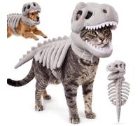 Dinosaur Skeleton Cat Costume, Pet Dinosaur Costume, Glow in The Dark Dinosaur Skeleton Pet Costume, Realistic 3D Plush Dino-Saur Halloween Clothing for Party Family, Halloween Pet Outfit (Gray,S)
