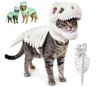 Dinosaur Skeleton Cat Costume, Pet Dinosaur Costume, Glow in The Dark Dinosaur Skeleton Pet Costume, Realistic 3D Plush Dino-Saur Halloween Clothing for Party Family, Halloween Pet Outfit (White,S)