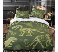 Dinosaur Skeletons Ensemble De Literie Microfibre Hypoallergique 3D Imprimée 3 Pièces 2 Taies Douce prehistoric Fossil Housse de Couette Respirante Hypoallergique for Adulte Single（135x200cm）