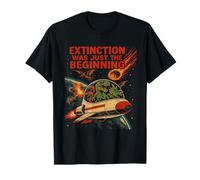 Dinosaur Spaceship Escaping Earth Meteor Apocalypse Scene T-Shirt