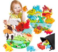 Dinosaur Toy for Children,2 Piece Wooden Balance Games for Children,Animals Toy to Stack,Dinosaur Balance Game,Montessori Games,Gifts for Girl Boy 3-6 Years