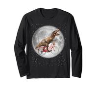 Dinosaur Trex Riding Bike on Moon Funny Dino Lover Manche Longue