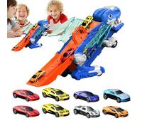 Dinosaur Truck - Foldable Track Toy for Boys - Portable Transport Carrier and 8 Cars Set for Boys Girls 3+ Years Road Trip Game Home School Travel Birthday