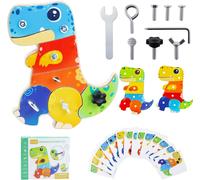 Dinosaur Wooden Screw Board with Screwdriver,Montessori Toy Children Screwdriver,Dino Wooden Screw Board,Sensory Educational Games,Gift for Girl Boy 3 4 5 6 Years Old