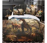 Dinosaur World 3D Imprimé Jurassic Housse De Couette pour Adultes Et Enfants Housses De Couettes avec Fermeture Glissière Parure De Lit avec Taies Microfibr 3 Pièces King（220x240cm）