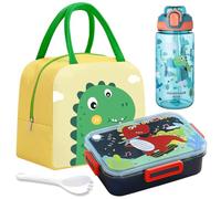 Dinosaure Boîtes Bento, Dinosaure Boîte à Lunch Kit avec Gourdes d'eau Sac Isotherme Couverts Portable Sac Bento école Boîtes à Déjeuner Boîte à Lunch Hermétique Boîtesbento pour École Voyage