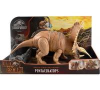 Dinosaure Brun Mega destructeurs : Pentaceratops 33 cm - Dino Escape articulé - pour Jurassic - Set Animaux préhistorique + 1 Carte