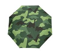 Dinosaure Camouflage Dessin Animé Vert Parapluie Pliable Pliant à Ouverture Automatique Parapluies Pliant Coupe-Vent pour Voyager Plage Femmes Enfants Homme Fille