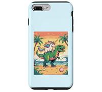 Dinosaure chevauchant Une Licorne drôle, Pixel Art rétro, 8 Bits, Plage Coque pour iPhone 7 Plus/8 Plus