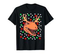 Dinosaure de Noël Cornes de Renne Flocons Humoristiques T-Shirt