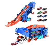 Dinosaure dévoreur Voiture éjection Rail Jouet,avec 8 Petite Voiture, Voiture Jouet Portable Dinosaur Truck,Enfants GarçOns Cadeau
