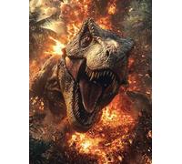 Dinosaure Diamond Painting Adulte, 5D DIY Feu Diamant Kit Complet, Peinture Diamant Full Drill Artisanat Cristal Strass Point de Croix Painting pour Adultes, Décoration Intérieur 30x40cm A62S-355