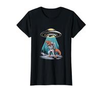 Dinosaure Extraterrestre UFO Abduction Dinosaure Amoureux Astronaute T-Shirt Graphique avec Valeur, Femme, Noir, M