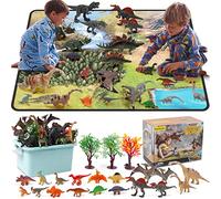 Dinosaure Jouet avec Tapis de Jeu D'activité, Figurines de Dinosaures Educatives Réalistes y Compris Ptérodactyle, Tricératops, Tyrannosaure, Arbres, Rocaille, Cadeau Pour Garçons et Filles