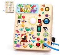 Dinosaure Montessori Busy Board 1 an Enfants Activity Board Jouets en Bois avec 10 Interrupteurs 23 Lumières LED Jouets Sensory Learning Toys Jeu Montessori Jouet Enfant Bebe 1 2 3 Ans Cadeau Enfant