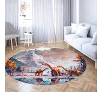 Dinosaure Neige Montagne Circulaire Tapis Dessin animé Animaux Sauvages Tapis Rond pour Chambre d’Enfant Salon Chambre à Coucher Maison Salle à Manger décor 61cm(Rond)