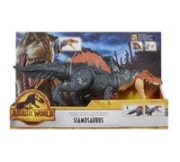 Dinosaure Noir Mega Action : Siamosaurus 35 Cm - Dino Dominion Articulé - Jurassic World - Set Animaux Préhistorique Et 1 Carte