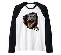 Dinosaure Raptor en tissu déchiré - Graphique 3D amusant Manche Raglan