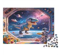 Dinosaure Spatial Puzzle 1000 Pièces Papier pour Adultes Scène Sci FI avec Robot Détente Décoration Maison Cadeau Puzzle en Famille 52x38cm/1000pcs