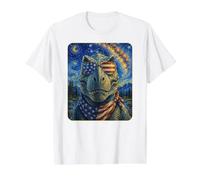 Dinosaure T-Rex Portant des Lunettes Drapeau américain T-Shirt Graphique avec Valeur, Homme, Blanc, L