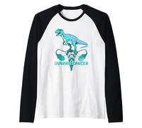 Dinosaure T-Rex Ruban de Sensibilisation au Cancer de l'ovaire Bleu Sarcelle Manche Raglan