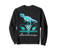 Dinosaure T-Rex Ruban de Sensibilisation au Cancer de l'ovaire Bleu Sarcelle Sweatshirt