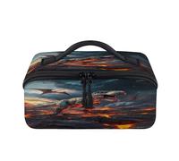 Dinosaure T-rex Trousse de maquillage de voyage portable étanche Trousse de toilette ouverte plate Trousse de toilette cosmétiques Organiseur de voyage pour femmes et hommes