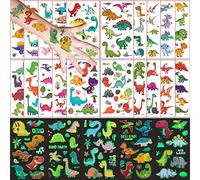 Dinosaure Tatouage Temporaire Enfant, 20 feuilles Tatouage Temporaire et 5 feuilles Tatouage Lumineux, Tatouages Ephémères Étanche pour Fille Garçons, Tatouage Enfant de Fête d'anniversaire Cadeau