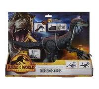 Dinosaure : therizinosaurus 40 cm articulé et bruits d'attaque - jurassic world - set dino dominion + 1 carte offerte