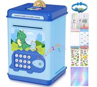 Dinosaure Tirelire pour Enfants,Tirelire pour Fille avec Déverrouillage par Code Secret et Empreinte Digitale,Autocollants,Bracelet et Relevé de Comptes,Cadeaux pour Filles pour Anniversaire et Noël