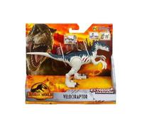 Dinosaure Velociraptor - Jurassic World - Dino Extrême Damage 19 cm - Animaux Préhistorique gris - Nouveauté