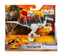 Dinosaure Velociraptor - Jurassic World - Dino Extrême Damage 19 Cm - Animaux Préhistorique Gris - Nouveauté
