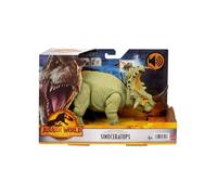Dinosaure Vert : Triceratops 33 cm - Articulé Et Sonore - Jurassic World - Set Dino Attaque Et 1 Carte Offerte -