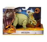 Dinosaure vert : triceratops 33 cm - articulé et sonore - jurassic world - set dino attaque et 1 carte offerte - animaux préhistorique Vert