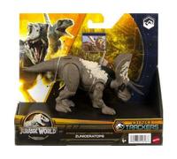 Dinosaure Zuniceratops - Jurassic World - Dino Extrême Combat 19 Cm - Set Animaux Préhistorique Trackers Brun + 1 Carte Tigre