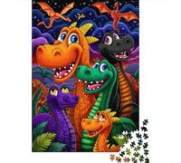 Dinosauree de Bande dessinéePuzzles 1000 Pièces pour Adultes, Ciel Étoilé Coloréjeux Éducatifs, Décoration D'intérieur70x50cm/1000pcs