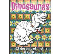 Dinosaures : 62 dessins et motifs à colorier: 62 grands dessins pleine page de Dinosaures en tout genre sur fond de motifs anti-stress à colorier, ... à partir de 3 ans. Grand format A4.