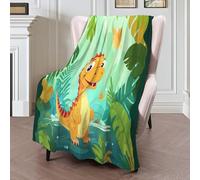 Dinosaures De La Jungle Sherpa Throw Blanket Couverture En Flanelle Animaux De Dessin Animé Imprimée En 3D,Polaire Moelleuse Polairee Douce Et Chaude Pour Adolescents Et Adultes Jaune-Vert,75X100Cm