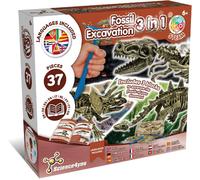 Dinosaures Kit Fouille Fossiles 3 en 1,Jeu Dinosaure Enfants 5 6 7 8 9 10+ Ans Excaver et Assembler 3 Dinosaures 37 pièces T-Rex,Triceratops,Stegosaurus,Jouet Archeologie Enfants