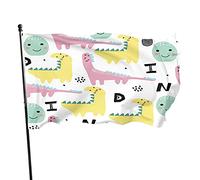 Dinosaures Oeufs Jardin Drapeau 0,9 x 1,5 m Dessin Animé Sourire Triste Visage Animal Dino Emotion Oeufs Verts Polyester Yard Drapeaux Maison Patio Pelouse Intérieur Extérieur Bannière de Voeux