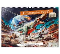 Dinosaures Sci-Fi - Le combat des géants préhistoriques dans l'espace, Version française (Calendrier mural 2026 DIN A3 portrait), Calendrier CALVENDO mensuel
