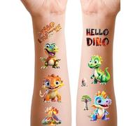 Dinosaures Tatouages pour Enfants, Lot de 12 Faux Tattoo Pailletés pour Cadeaux d'Anniversaire de Garçons, Tatouage de Dinosaur Doux Pour La Peau