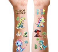 Dinosaures Tatouages pour Enfants, Lot de 12 Faux Tattoo Pailletés pour Cadeaux d'Anniversaire de Garçons, Tatouage de Dinosaur Doux Pour La Peau
