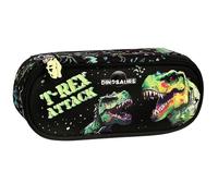 Dinosaures Trousse à Crayons COMPARTIMENTÈE pour écolier, Sachet pour Fournitures Scolaires, Noir 5x21x9cm (Dinosaur Compartiments B)